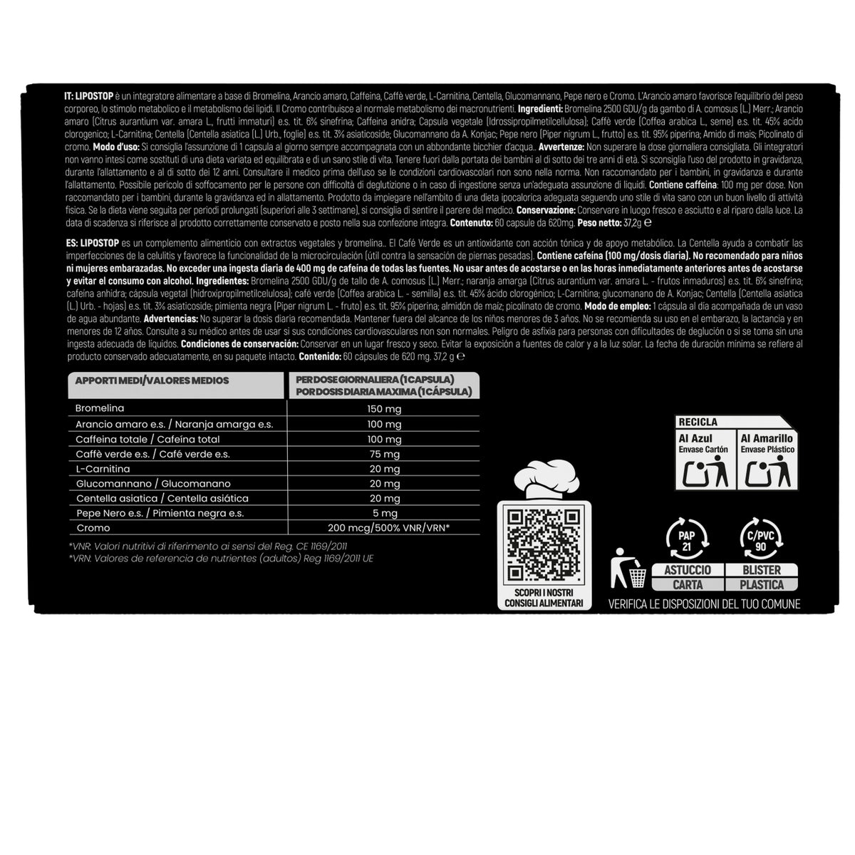 LIPOSTOP Integratore per Dimagrire, Metabolismo e Fame Nervosa - 60 Capsule - foto 8